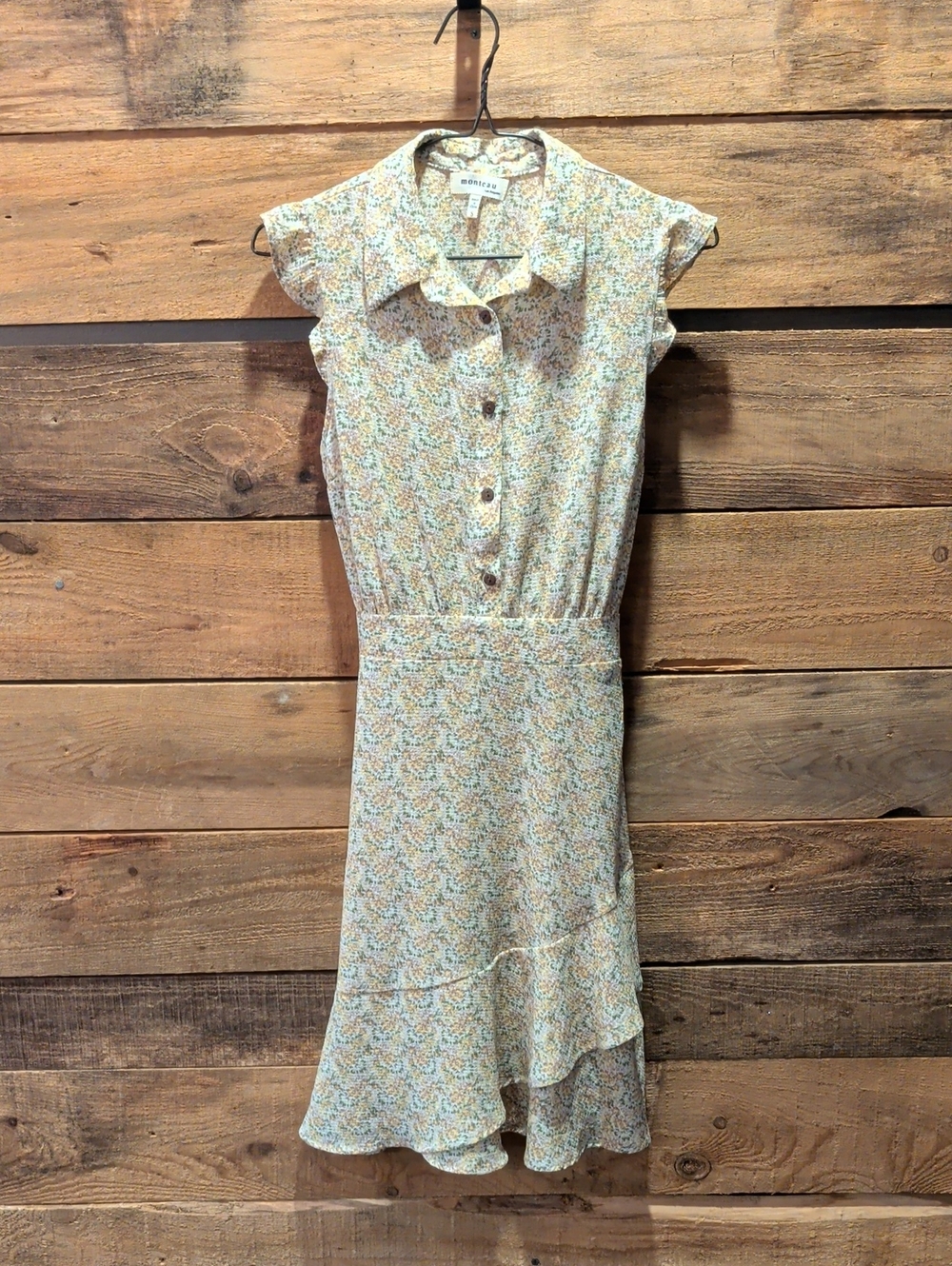 Monteau Yellow Floral Button-Down Midi Dress